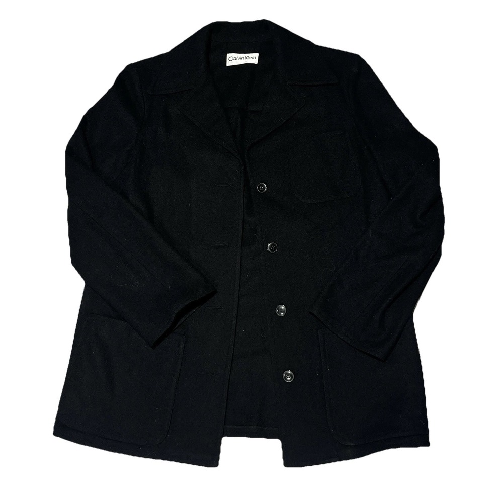 Vintage Calvin Klein 100% Wool Black Blazer 4 Button Size 10, Y2K, 90's